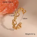 Detail view of 18K gold plated open bangle showing 1.5cm heart link and 6.8cm diameter - Gold Heart Rope Knot Style (NMSB-J536-2)