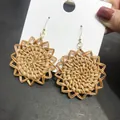 Handmade bohemian rattan earrings in sunflower shape with golden metal hooks - New Rattan Woven Sunflower Fan Ear Wrap 47