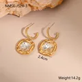 Detailed macro view of 2.4cm gold square earrings with clear zircon stones - 18K Gold / Gold Square Wrapped Hook Style (NMSE-J528-3)