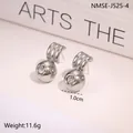 Detail of silver drop earrings with 18K gold plating and crystal inlay weighing 11.6g - 18K Gold / Silver Spherical Three-Line Style (NMSE-J525-4)