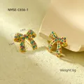 Chic bow earrings in gold-plated steel with colorful pavé rhinestones and 2.4cm width - 18K Gold / Colorful Rhinestone Bow Style (NMSE-C656-1)