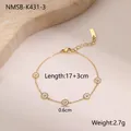 Detail van 18K gouden rvs armband met witte emaille bedeltjes en ingelegde zirkoon - Wit Armband-Goud (NMSB-K431-3) / 17+3cm