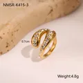 Detailed view of 0.7cm wide gold-plated steel ring featuring rows of sparkling zircons - Gold Rhinestone Inlaid Style (NMSR-K415-3)