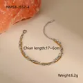 Detail of a dual-layer chain bracelet featuring silver links and gold finish with dimensions - Minimalist Double Bracelet (NMSB-J557-4) / 18K Gold