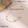 Detail of gold snake chain necklace featuring five rectangular green zircon gemstones - 18K / Gold Green Zirconia