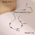 Detailed view of silver snake chain necklace with black stone accents and dimensions - 18K / Steel Black Zirconia