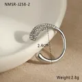 Detailed view of polished 18K gold plated ear cuff with rhinestones and size markings - Silver Tone Rhinestone Style (NMSR-J258-2)