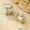 Two-tone wavy geometric stainless steel earrings in gold and silver finish - Streamlined Wave Overlap Style (NMSE-C8210-3) / 18K Gold