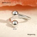 Irregular titanium steel open ring featuring two polished beads and scales texture - One Size / Silver Woven Texture Double Ball Style (NMSR-G312-2)
