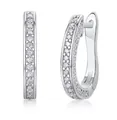 Detailed close-up of S925 sterling silver hoop earrings with pave-set moissanite stones - Pair / Silver(E13183)
