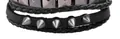 Close-up detail of multi-layer punk style black leather bracelet with silver metal spikes - Braided Leather Rope Cone Rivet Style (02)