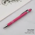 Rose red metal ballpoint pen with stylus tip and matte aluminum finish, 143x10mm size - Pink