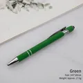 Matte green aluminum stylus ballpoint pen with silver clip and 143x10mm dimensions - Grass Green