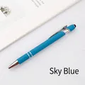 Sky blue aluminum ballpoint pen with stylus tip and silver clip on office desk - Sky Blue