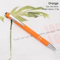 Orange aluminum stylus ballpoint pen with silver metal clip and capacitive rubber tip - Orange Red