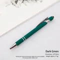 Dark green metal ballpoint pen with stylus tip and silver clip, size 143x10mm - Dark Green