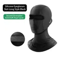 Long black ice silk cycling face mask with glasses holes and silicone anti-slip grip - Second Generation Silicone Long Style with Glasses Hole / Black