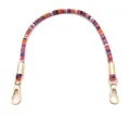 Close-up of a colorful woven bag strap featuring vibrant stripes and gold metal hooks - 35 cm / Orange Purple with Gold Buckle