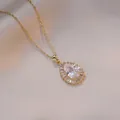 Elegant gold drop pendant necklace with pear-cut crystal and baguette zircon halo - X1580-gold-1