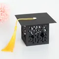 Class of 2026 graduation cap gift box in black with yellow tassel and hollow design - 6x6cm / Graduation Hat Style (Box A)