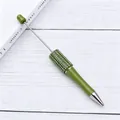 Sparkly green DIY beaded ballpoint pen with rhinestone accents and glitter finish - 9-pearl Green