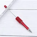 Sparkling red DIY rhinestone beaded ballpoint pen with metallic silver tip and trim - 19-pearl Red