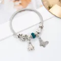 Silver charm bracelet with blue crystal beads, butterfly and little girl pendants - Silver Blue Diamond Butterfly Ladybug Style (31)