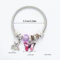 Silver spring charm bracelet with pink butterfly pendants and purple crystal beads - Silver Purple Butterfly Style (30)