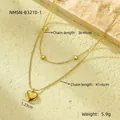 Collar de doble capa chapado en oro de 18 quilates con colgantes de corazón y acabado pulido - Estilo Corazón de Doble Capa Dorado (NMSN-B3210-1) / 36+6cm/41+6cm