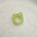 Minimalist green and yellow marbled acrylic resin chunky square ring in a retro style - One Size / Green Marble