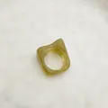 Minimalist translucent yellow-green acrylic ring in a geometric irregular square shape - One Size / Mustard Yellow Marble