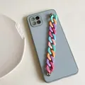 Haze blue matte phone case with colorful macaron link chain strap for iPhone - Colorful