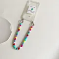 Colorful beaded phone strap with clear case and creative cartoon insert card - Colorful