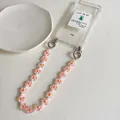 Minimalist transparent phone case with pink flower beaded lanyard and metal clasps - Orange Flower