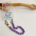 Transparent phone case with colorful smile pattern and purple beaded charm strap - Short Purple Rope Braid (phone Case Not Included)