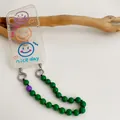 Transparent smile phone case with green beaded lanyard and purple accents on white background - Short Green Rope Braid (phone Case Not Included)