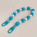 Detail of sky blue and pearl white beaded strap with matching blue metal lobster clasps - Light Blue Mixed Color Phone Chain