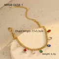Détail du bracelet gourmette doré avec cristaux colorés en forme de goutte d'eau - Goutte d'eau Zircone Coloré (NMSB-E658-1)