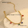 Détails du bracelet en acier doré avec cristaux colorés et spécifications de taille - Rond Zircone Coloré (NMSB-E659-1)