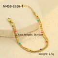 Detail of 18K gold stainless steel chain with colorful beads and lobster clasp closure - Colorful Round Beads (NMSB-E628-1)