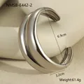 Macro view of wide silver stainless steel cuff showing dimensions of 6.9cm diameter and 3.2cm width - Silver Double Layer Curved Style (NMSB-E442-2)