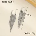 Detail of 9.0cm long silver tassel drop earrings made of durable stainless steel - 18K Gold / Silver Multi Layer Dense Tassel Style (NMSE-K254-3)