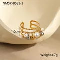 Detail view of multi-layer gold ring with hanging beads and 1.0cm width dimensions - One Size / Gold Three-layer Artificial Pearl Dangle Style (NMSR-B532-2)