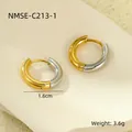 Detailed view of 1.6cm two-tone gold and silver C-shaped stainless steel earrings - Color Splicing Hoop Huggie Style (NMSE-C213-1)