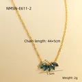 Detail of gold clavicle necklace with five marquise-cut blue zircon leaf pendants - 18K Gold / Deep Blue Marquise Pendant (NMSN-E611-2)