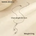 Détail du collier minimaliste en acier inoxydable avec goutte d'eau et dimensions - Collier en Y Ajustable Larme Argentée (NMSN-B555-2)