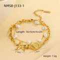 Details der Goldmuschel und des Seestern-Anhängers an einer Perlenkette mit Maßen - Ozean Stil Perlen Seestern Armband (NMSB-J133-1)