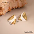 Detail view of retro French style triangle earrings with 2.3cm by 2.5cm size markings - White Triangle Style (NMSE-K411-2) / White