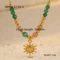 Retro titanium steel beaded necklace with sun cross pendant and multicolored charms - Sun Shape Metal Pendant with Marble Texture Beads Style (NMSN-E739-3)