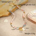 Detail view of starfish shell necklace with 40+5cm chain and pink floral fabric cord - Shell Pink Satin Ribbon Necklace (NMSN-K457-1)